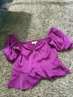 Wayf Magenta Puff-Sleeve Peplum Top